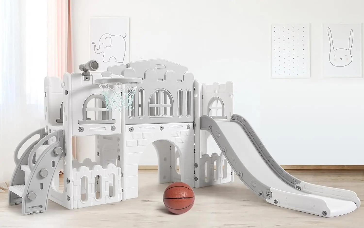 8-in-1 Toddler Indoor Playground with Slide: Baby Slide Playset for Toddlers Ages 1-3 Outdoor Play, Kids Slide Includes Basketba