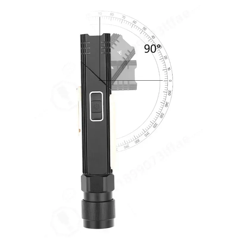 Red White Light 90 Degree Folding USB Rechargeable Flashlight Strong Beam Multi Function Portable Torch