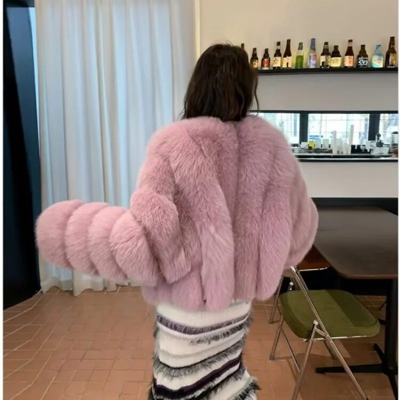 2024 New Style Women Fur Coat Real Fox Fur Jacket Natural Fox Fur Short Style Clothing Full Length Sleeve Female Coat