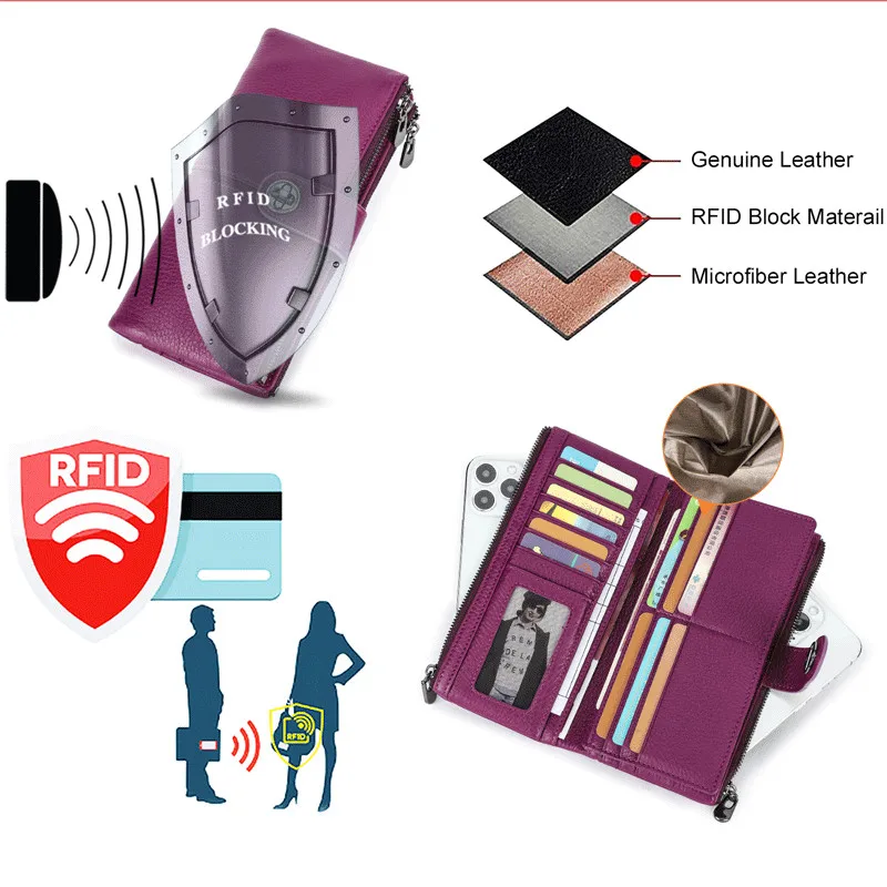 Imagem -04 - Ykosm Longo Mulher Airtag Carteira de Luxo Couro Genuíno Zíper Bolsa Senhora Rfid Bloqueio id Cartão de Crédito Bolsa Anti-perdido Titular do Cartão