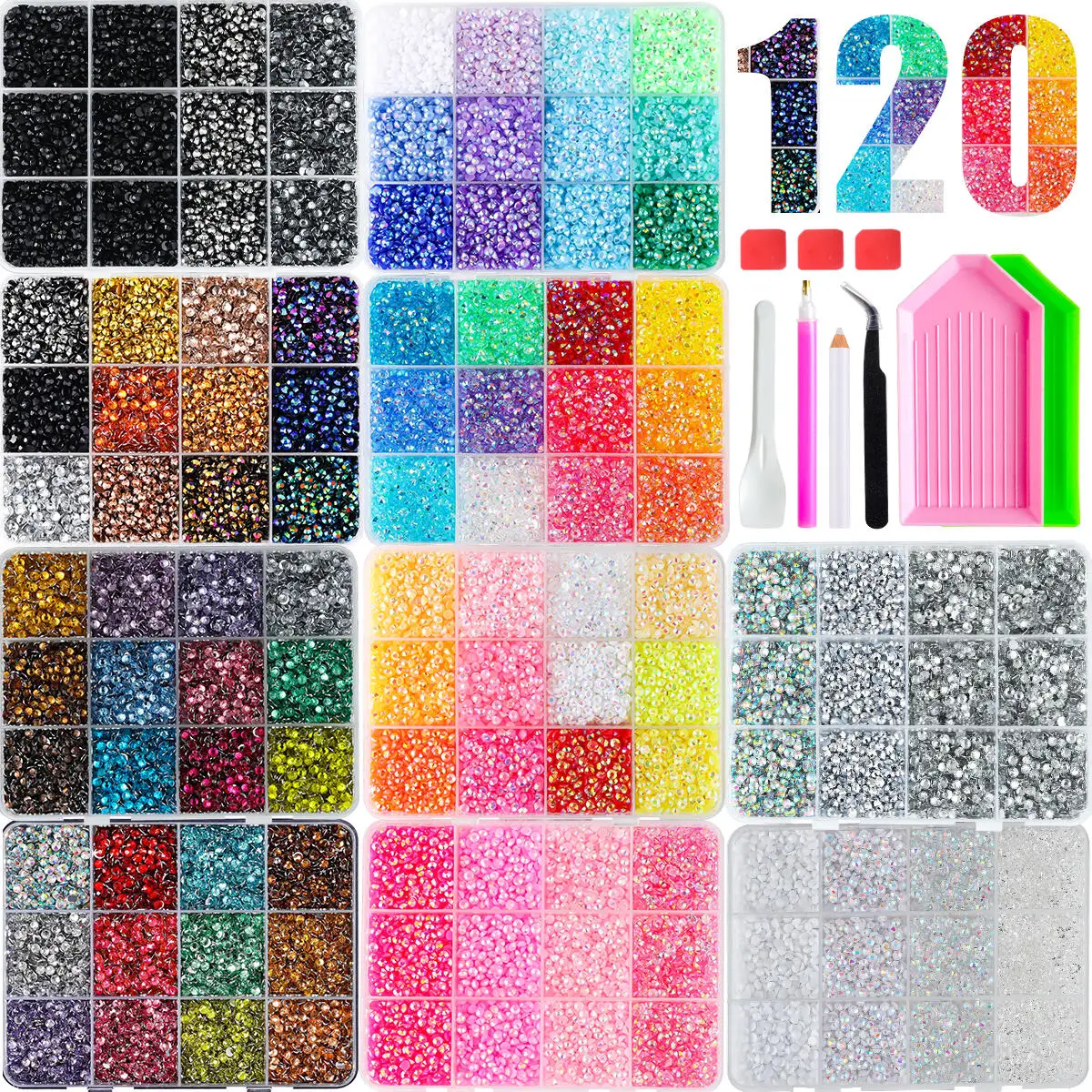 

1Set Creative AB Glitter Nail Rhinestones Bedazzling Kit 3mm Multi-colors Flatback Semi-circular Resin Diamond Nail Gems for DIY