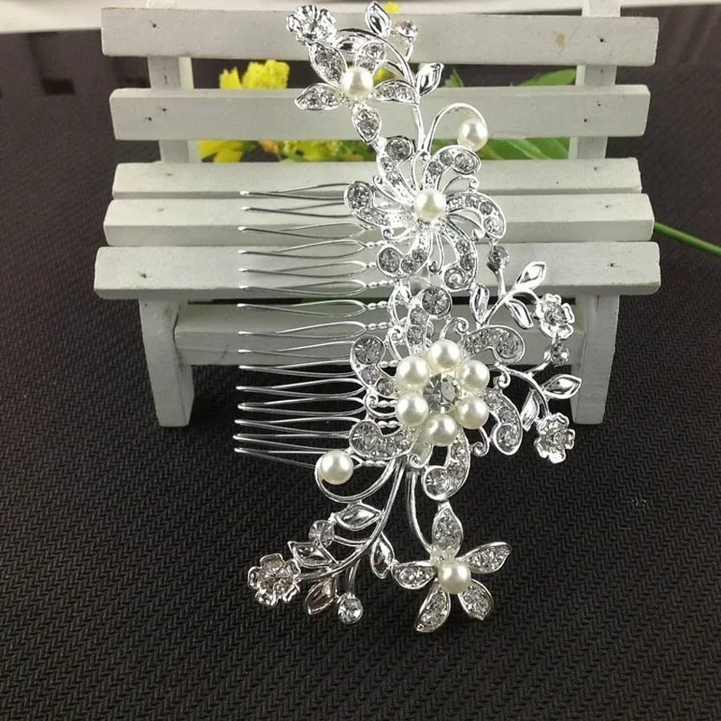 Rhinestone Bridal Hair Comb Pearl Tiaras Crystal Hairclip Girl Party Jewelry for Women Miraculous Wedding Hair Accessories
