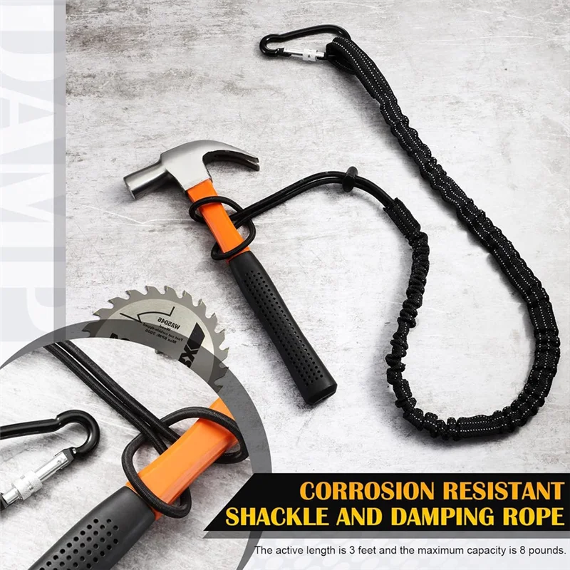 ABZV-12 Pack Tool Lanyard With Aluminum Screw Lock Retractable Shock Cord Stopper Shock Cord Stopper And Retractable Loop End Bl