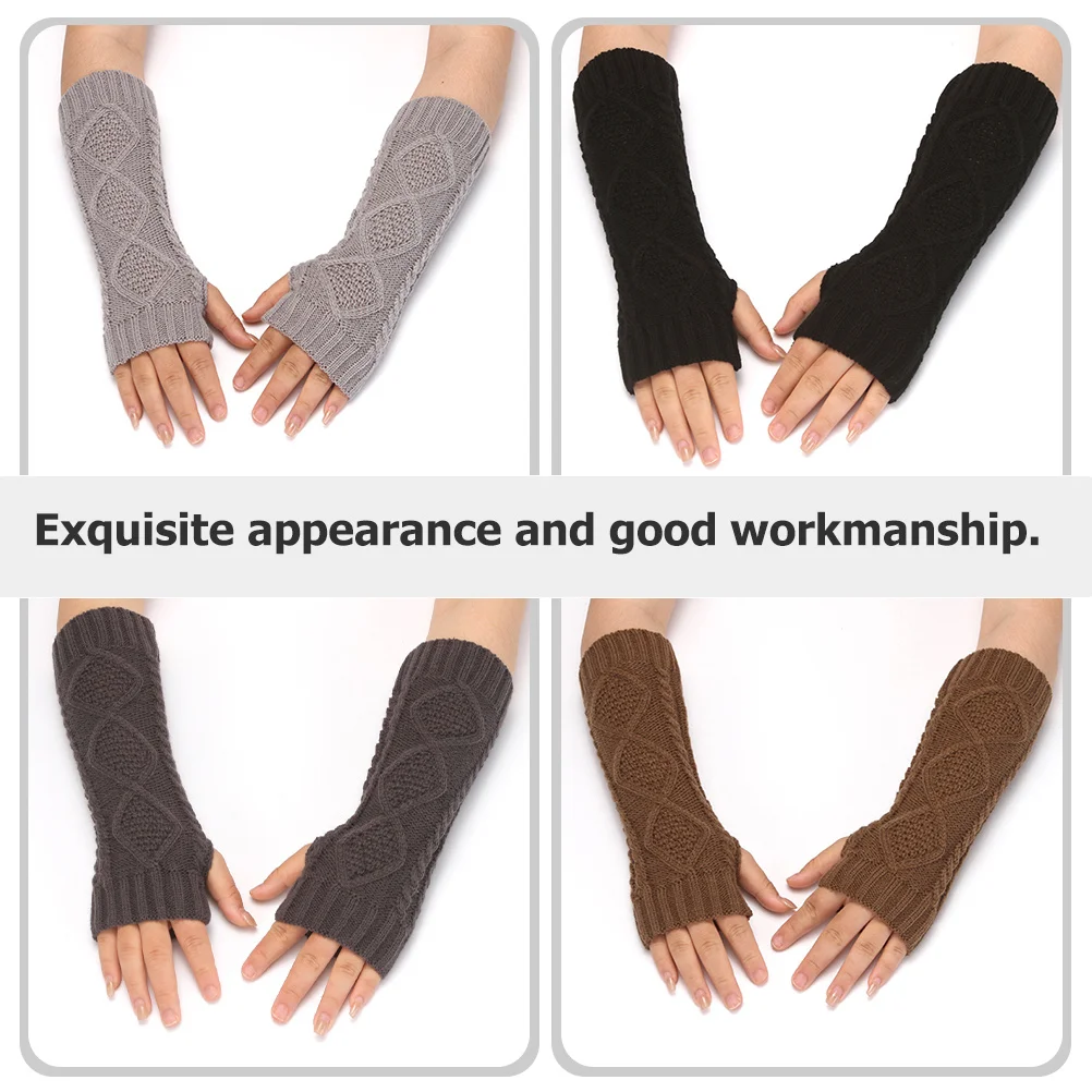 

4Pairs Winter Arm Cover Knitted Sleeves Fingerless Half-Finger Long Gloves Warm Arm Warmers Sleeves to Cover Arms for Women
