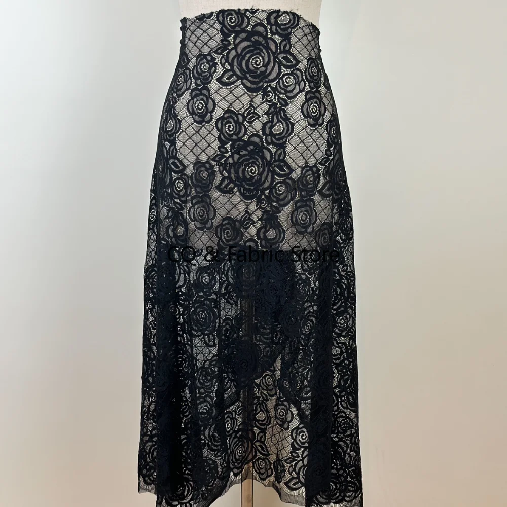 정장 우아한 드레스와 스커트를 위한 절묘한 검은색 속눈썹 레이스 원단 70x150cm