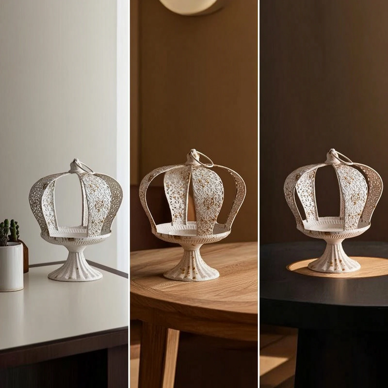 Crown Candle Holder Openwork Candle Holder with Pedestal Crown Glass Candlestick Antique Style Glass Candlestick Rustic