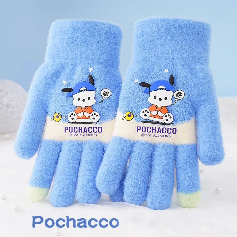 Sanrio Kuromi My Melody Children Five-Finger Gloves Kawaii Cinnamoroll Anime Winter Warm Knitted Wool Mittens Tide Gift for Kids