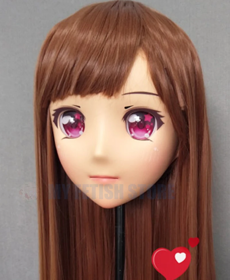 (Jiang23)Female Sweet Girl Resin Half Head Kigurumi Crossdress Cosplay Japanese Anime Role Lolita Doll Mask With Eyes And Wig