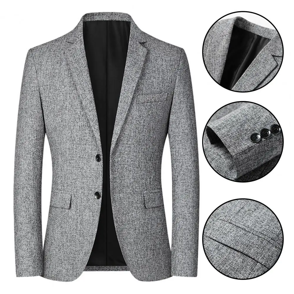 Temperament Men Blazer Solid Color Outwear Pure Color Pockets Suit Jacket  Streetwear Men Jacket for Business