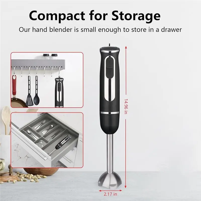 ABBP-Electric Immersion Blender Hand Blender Handheld 600W Multiple Gears Speed Tainless Steel Blades Emulsion Blender EU Plug
