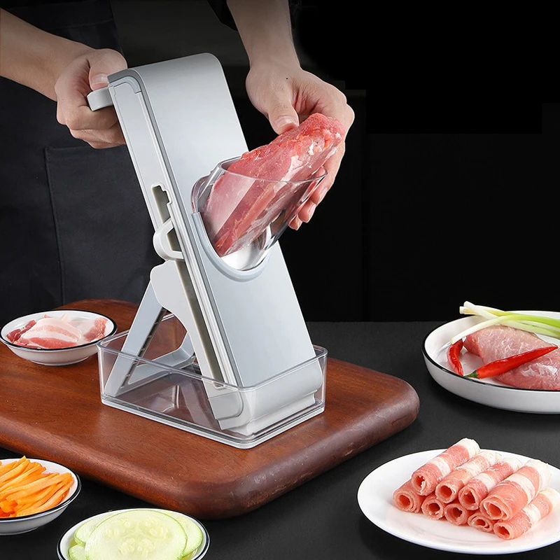 Multifunctional Vegetable Cutter Safety Slicer Manual Veggie Julienne Kitchen Chopping Artifact with Container Replaceable Blade