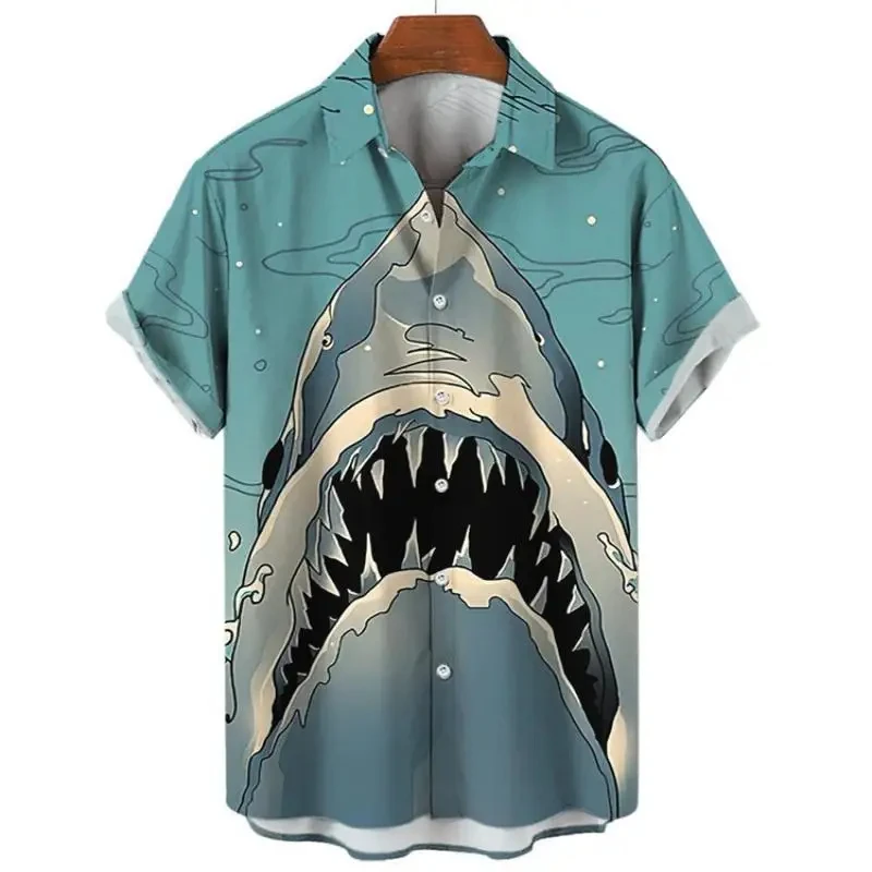 Camisas de playa hawaianas con estampado 3D de tiburón para hombres y mujeres, ropa de calle Vintage de moda, camisa de manga corta de gran tamaño, Tops, blusa, ropa de hombre