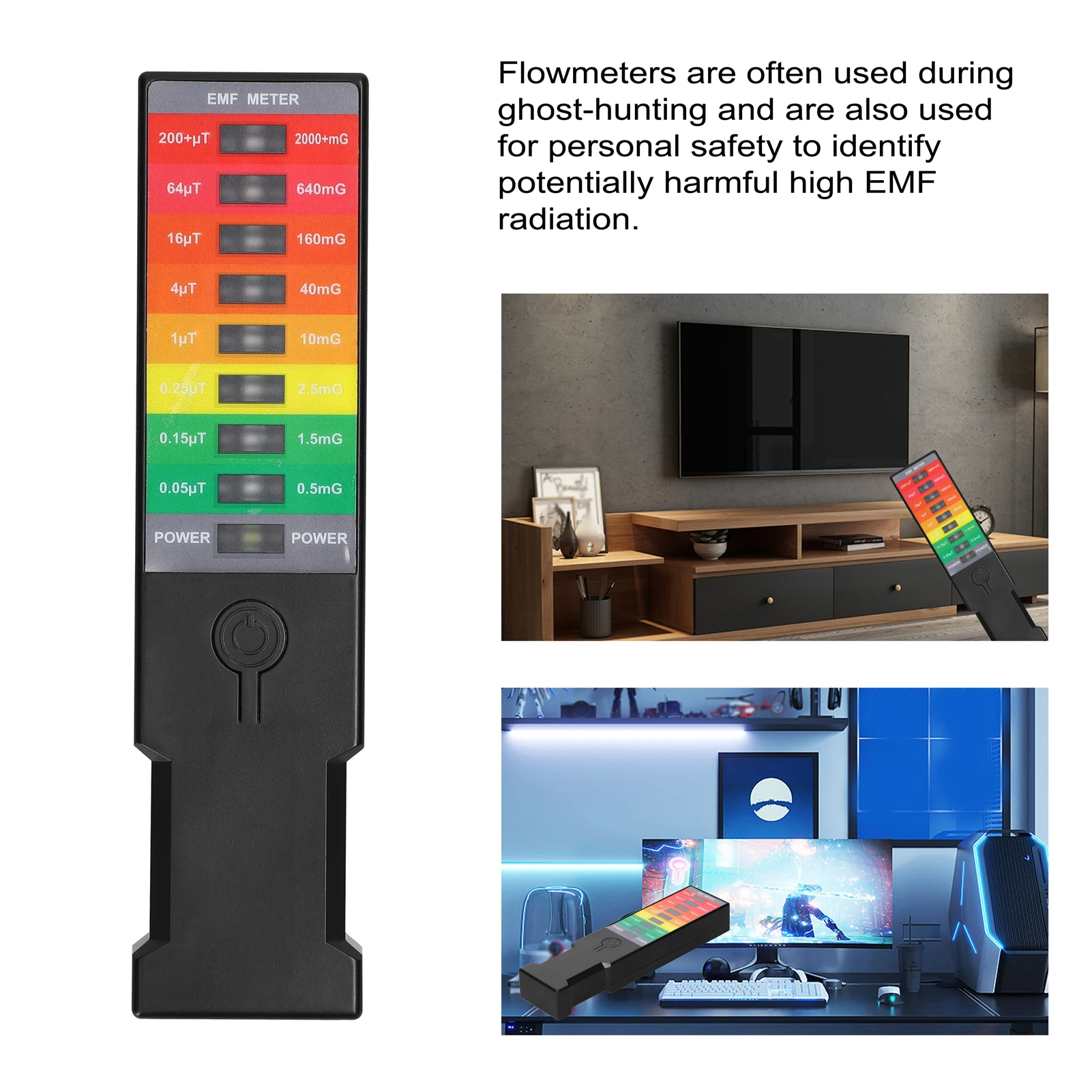 KKMOON Electromagnetic Field EMF Gauss Meter Radiation Dosimeter Detector Portable EMF Magnetic Field Monitor 8 LED Gauss Meter