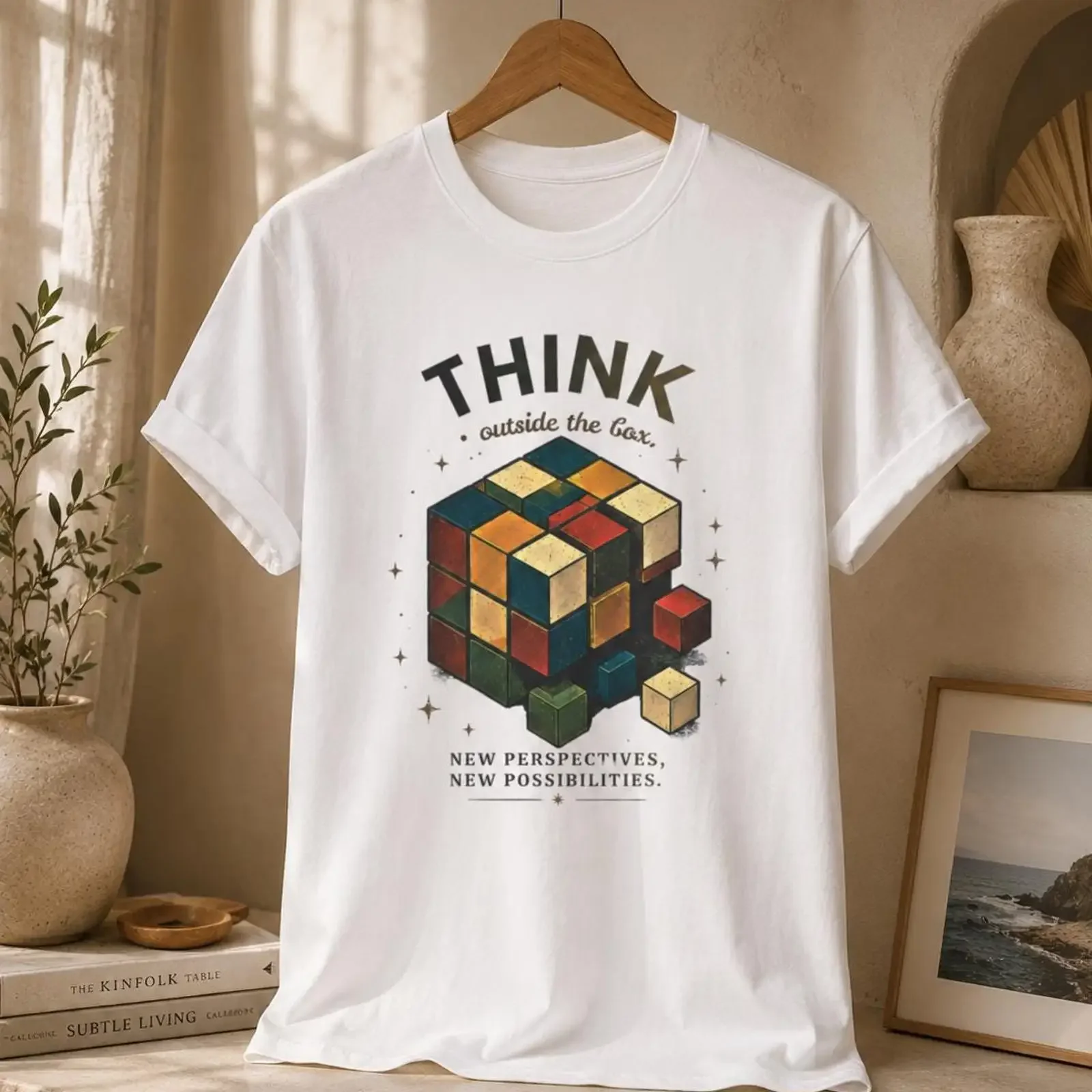 Think Outside The Box T Shirt Puzzle Cube Retro Inspirational For Creative Thinkers  vintage Washed Versatile fashion