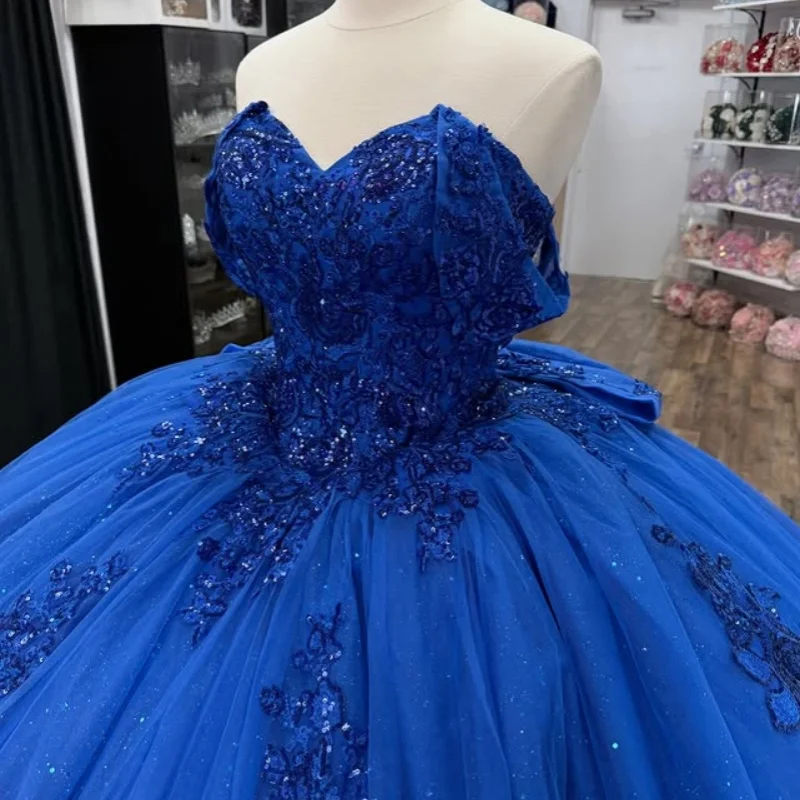 

Shiny Pink Quinceanera Dress off-shoulder crystal layering glitter flower decal Tull Bow vestidos de 15 Quinceanera ﻿Customized