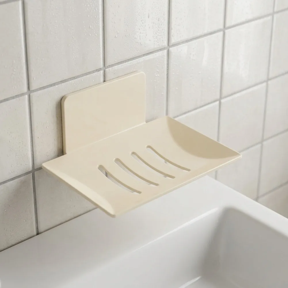 Aluminum Alloy Soap Dish White Wall Mount Soap Holder for Bathroom Shower Kitchen No Drilling Required 14 9.2 6 cm