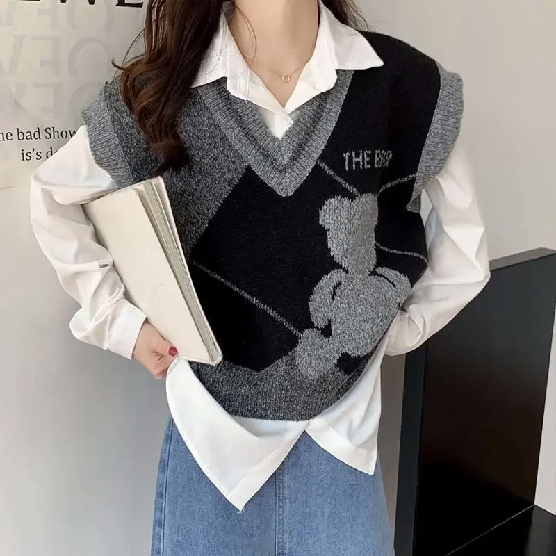 Corto corto stile coreano abbigliamento gilet moda lusso formale autunno inverno signora maglioni promozione gilet in maglia per le donne