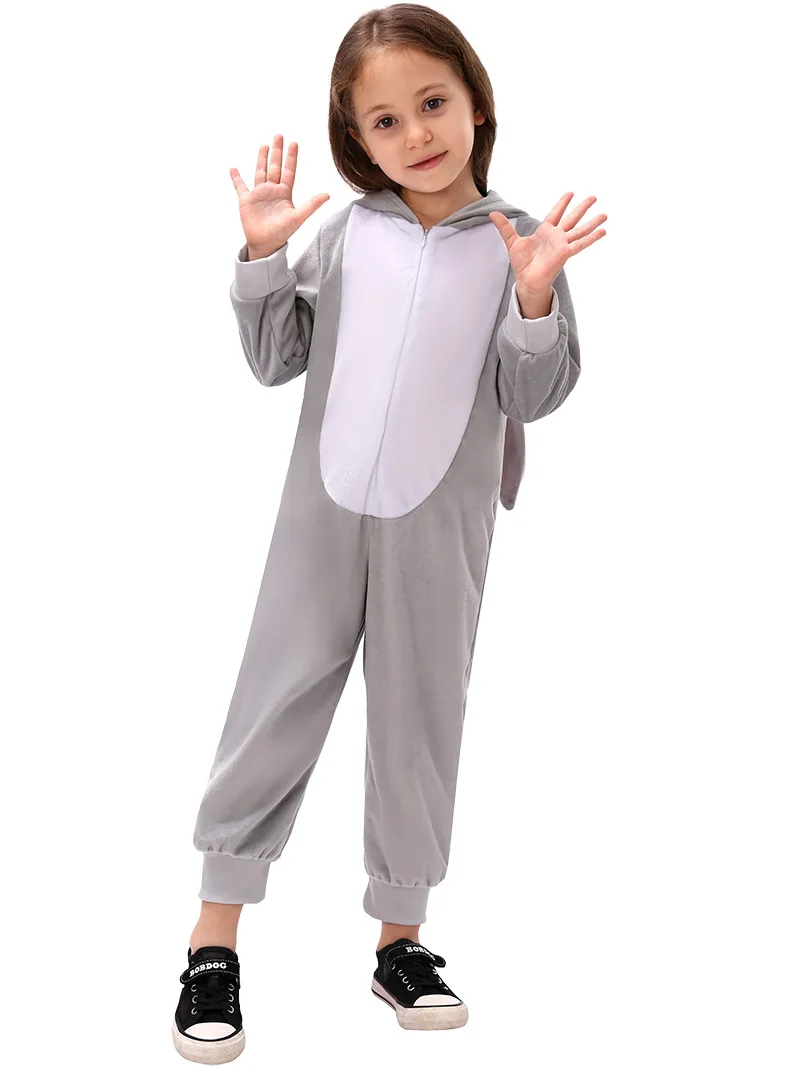 Costume de lapin gris pour enfants, pyjama lapin pour filles, animal de dessin animé Oneise, Halloween, lièvre de Pâques, cosplay enfant