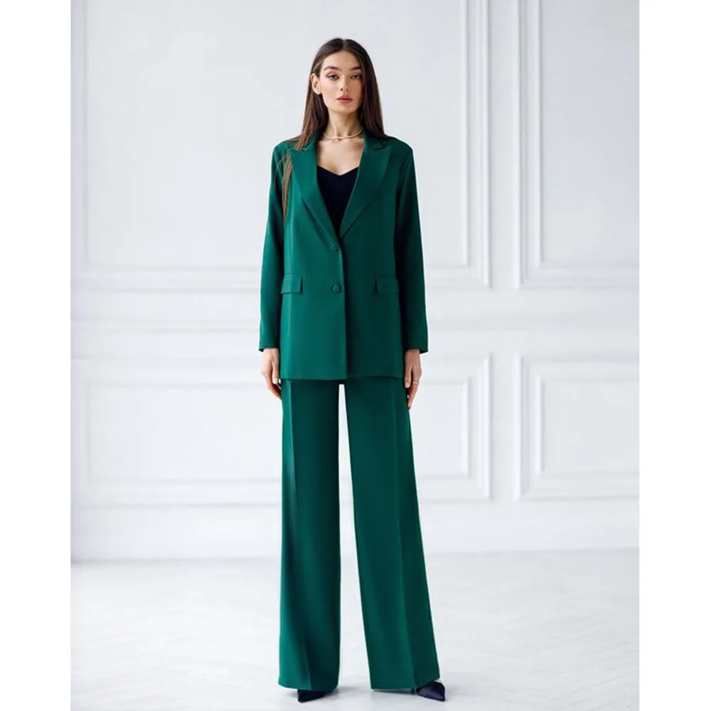 Pretty Green Two Pieces Lady's Sets Outfits Single Breasted Jacket Pants Female Clothing Women's Office Banquet Blazers Sets