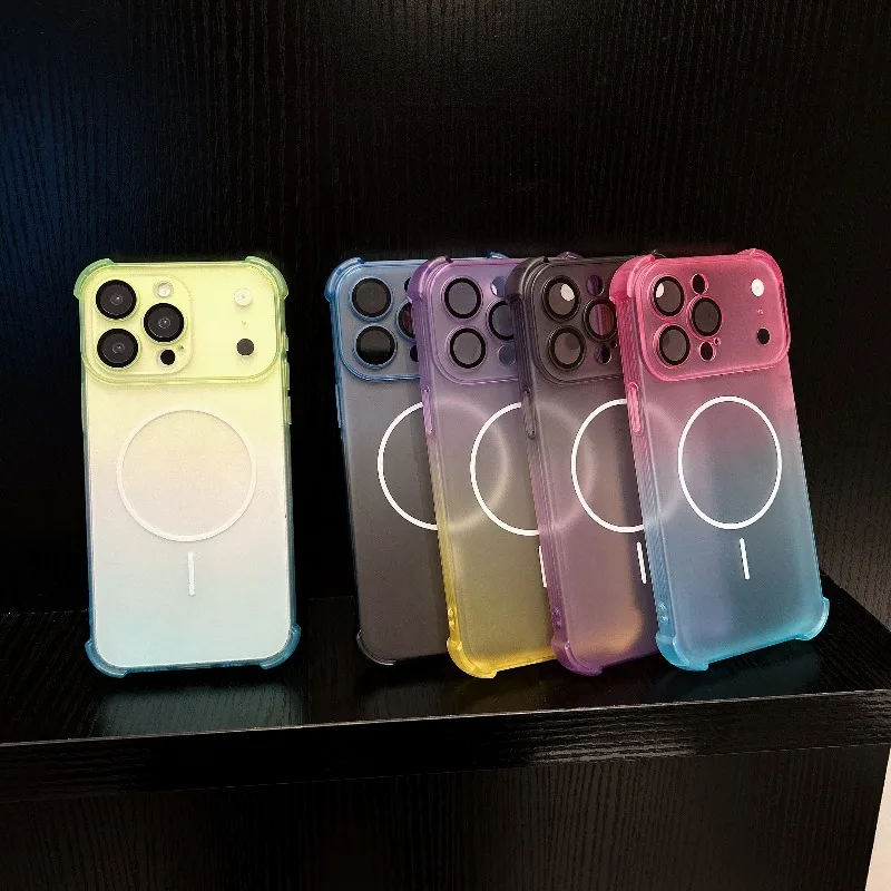 Luxury Gradient Lens Protective Magnetic Phone Case for IPhone 18 17 16 15 14 13 Pro Max Four-corner Shockproof Case