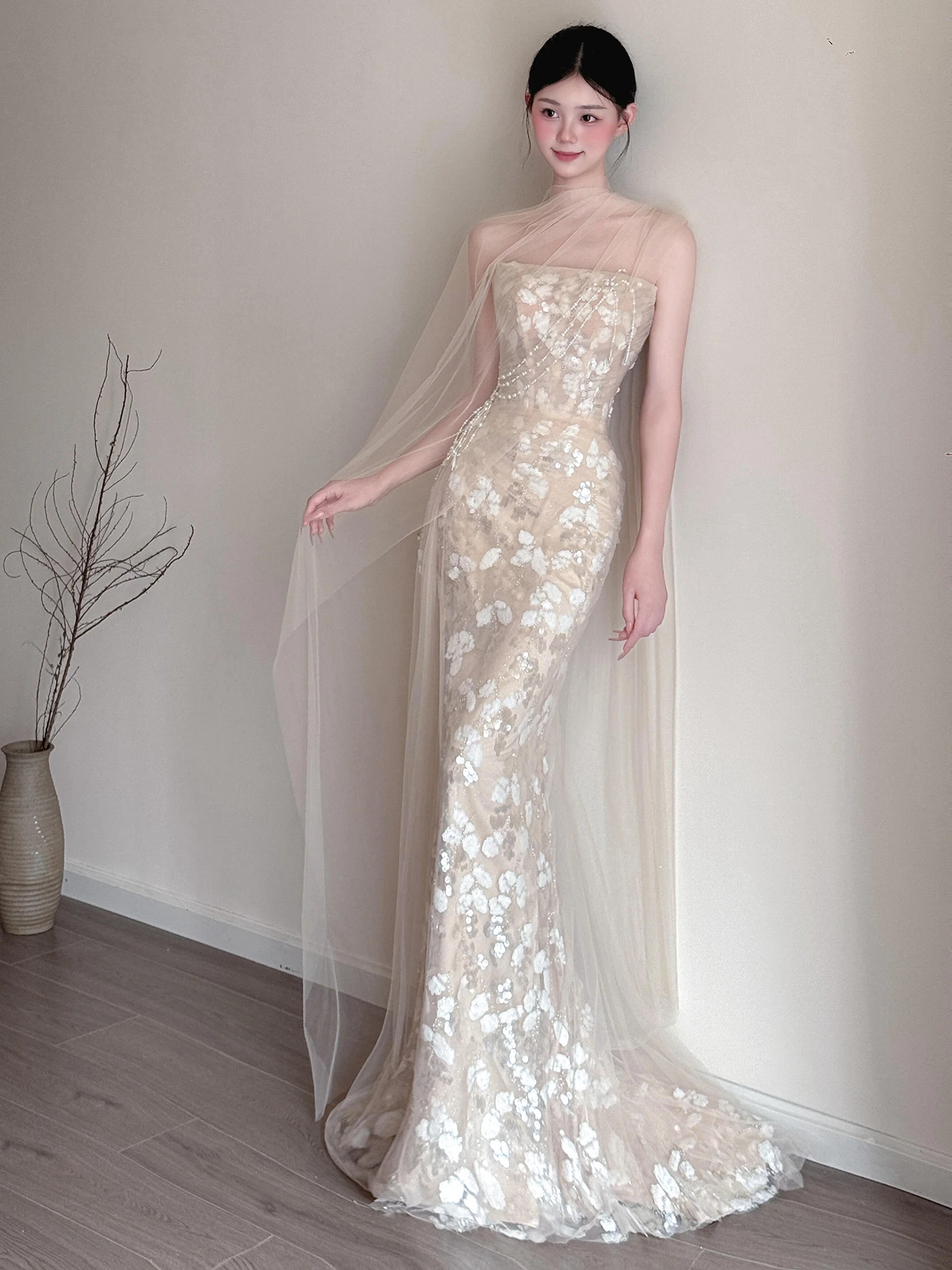 

Ele Lace Bridal Gown Svel Wedding Dr with Train for Engagement Par Outfit Fi Tail Evening Ball Gown