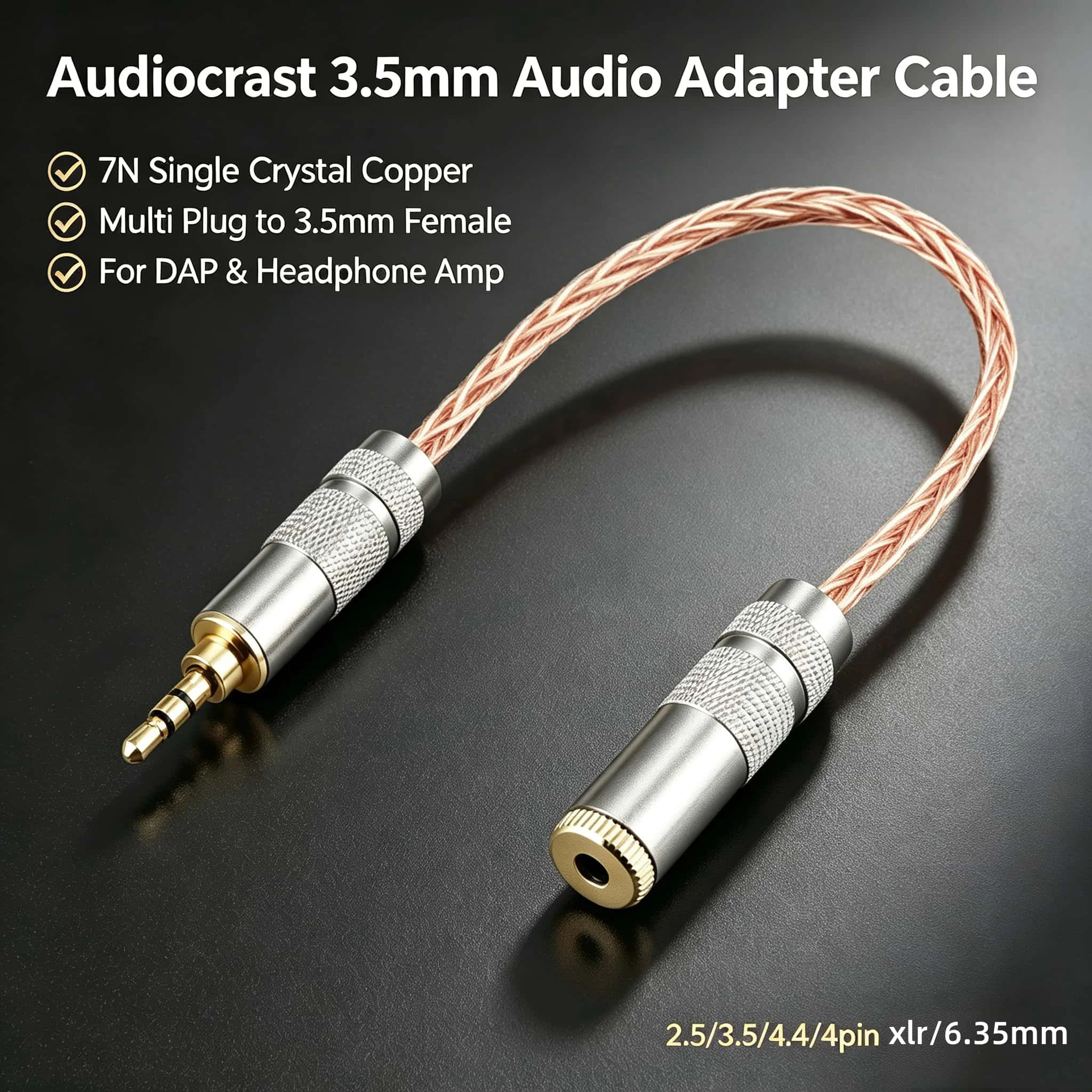 3.5mm Female Adapter Audiocrast 7N Single Crystal Copper 2.5 3.5 4.4 6.35mm Male to HiFi Audiophile Earphone Headphone Cable