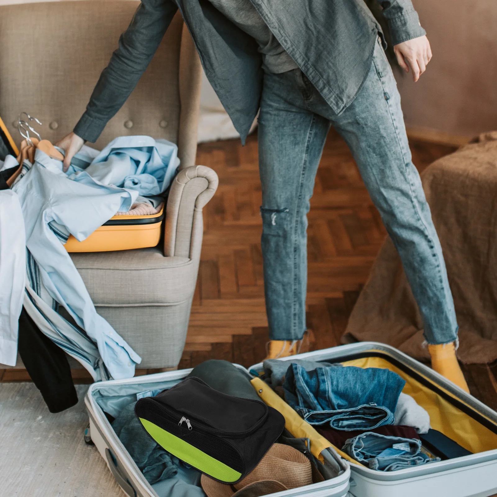 กระเป๋าใส่รองเท้ากอล์ฟแบบพกพา ไนลอนคุณภาพสูง ระบายอากาศได้ดี กันน้ำ กระเป๋าเก็บรองเท้ากีฬา แบบถือ สำหรับพกพาเดินทาง