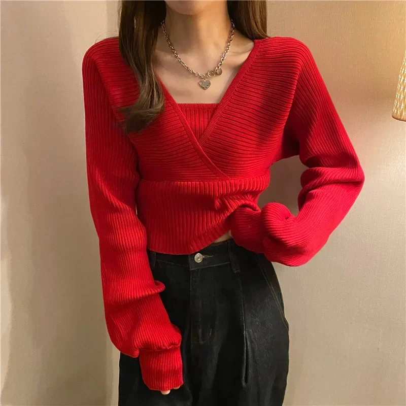 Women Clothing Commute Black Slim Long Sleeved Knit Korean Sweater Ladies Blouse Pullover Warm Casual Soft Tops Jumper