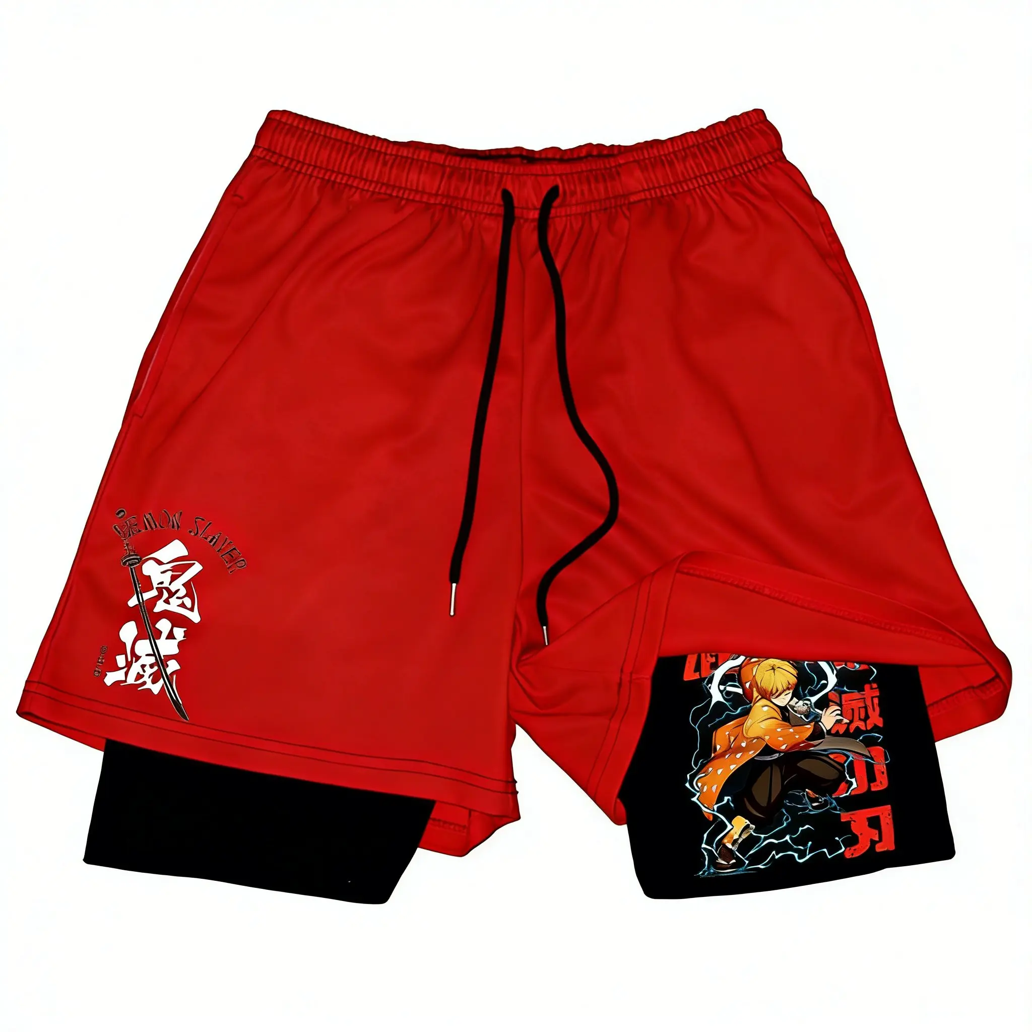 

Y2k Sportswear Anime Demon Slayer Gym Shorts Man Summer 2026 Breathable Quick Dry Pants Streetwear Double-layer 2 in 1 Shorts