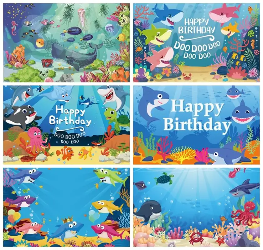 

Laeacco Baby Birthday Party Photography Background Shark Aquarium Portrait Custom Photographic Photo Backdrop For Photo Studio