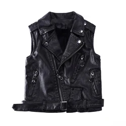 1-14 Years Teenagers Boys PU Vest Spring Autumn Solid Fashion Children Waistcoat Boy Leather Sleeveless Outerwear Kids Clothes