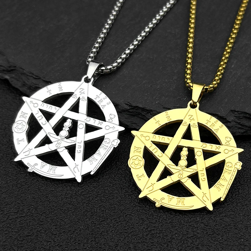 

Hiphop Pentagram Pagan Faith Pendant Necklace For Women Men Stainless Steel Gold Silver Color Amulet Faith Female Chain Jewelry