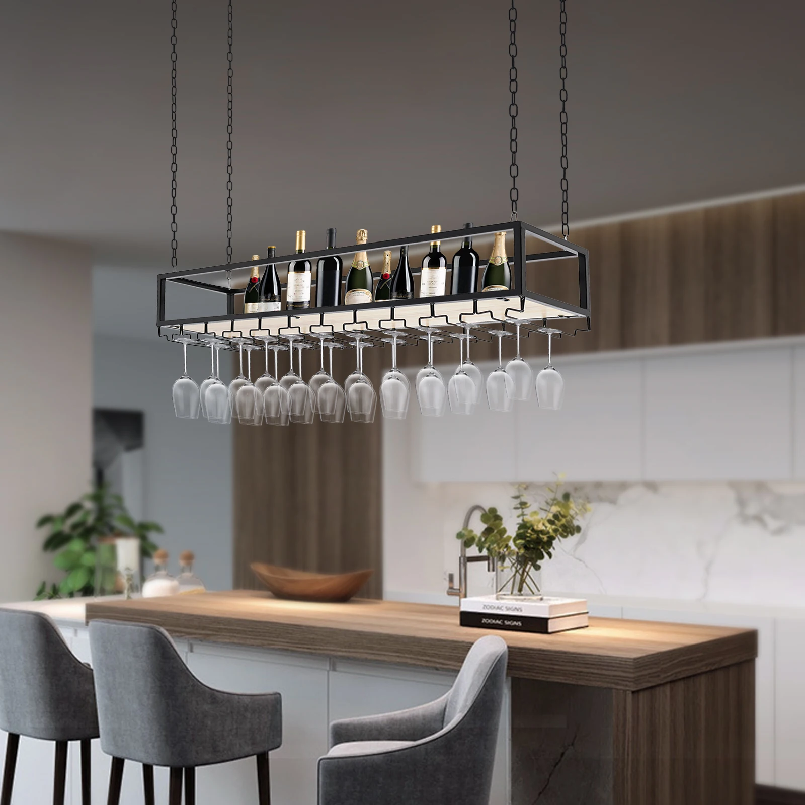 Portabottiglie da vino sospeso da 110 cm/100 cm Portabottiglie da vino Scaffale in vetro Espositore