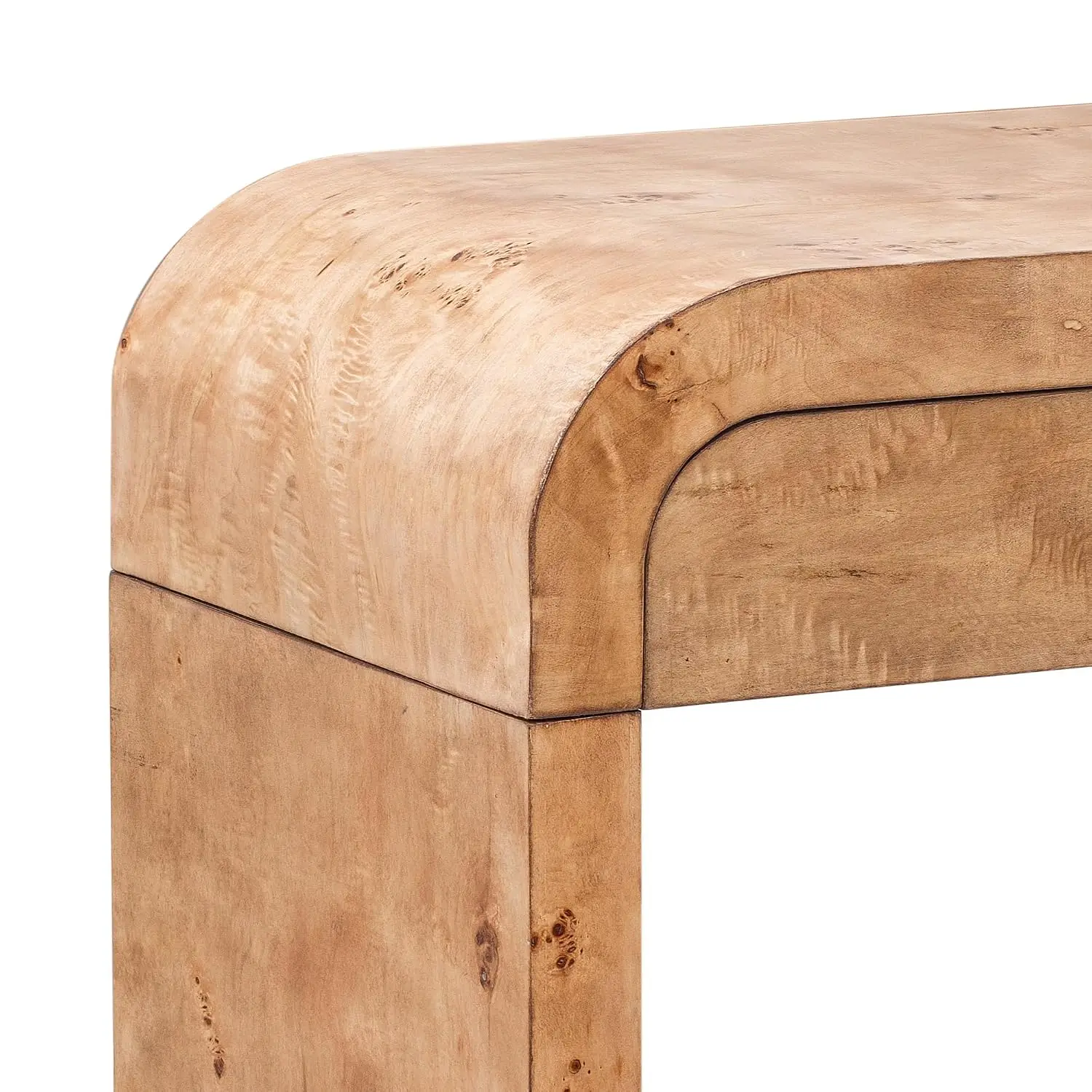 Wooden Console Table with 2 Large Drawers, Half Moon Sofa Table for Enryway, Natural Wood+Brown, Customized image 6
