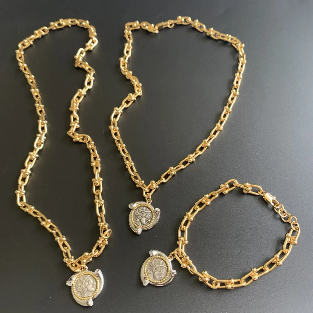 

Fashion Vintage Gold Antique Coin U Horseshoe Necklace Bracelet Set