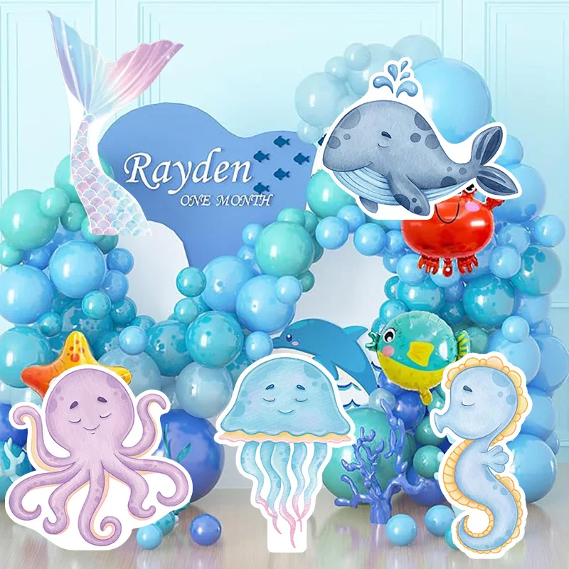 Recortes de cartón con temática de animales marinos, tortugas marinas, ballena, tiburón, fiesta de cumpleaños, decoración de Baby Shower, 12, 18,