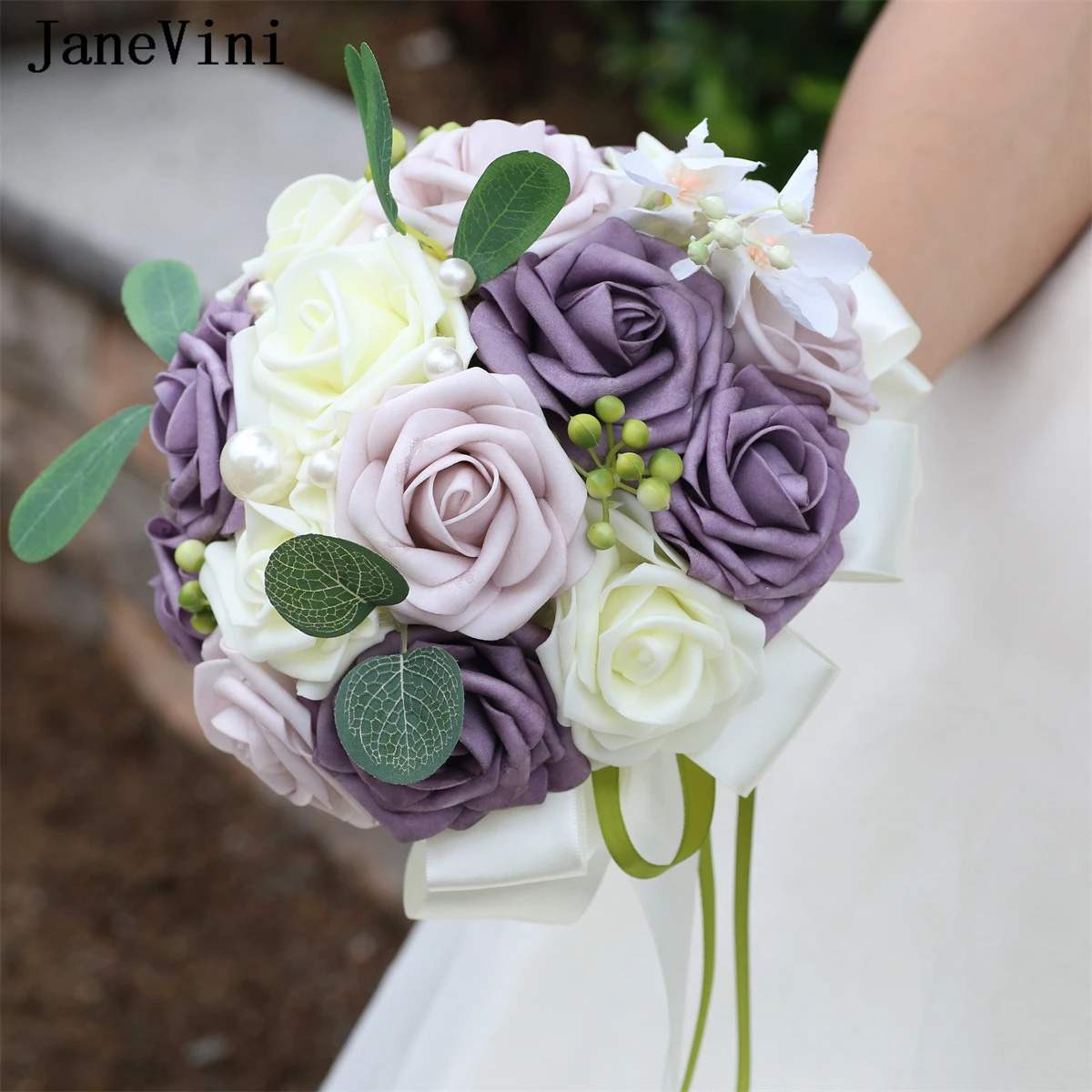 Janevini hochzeit zubehör schaum pe rosen hochzeits strauß künstlicher blauer und weißer braut strauß perlrosa lila braut blumen