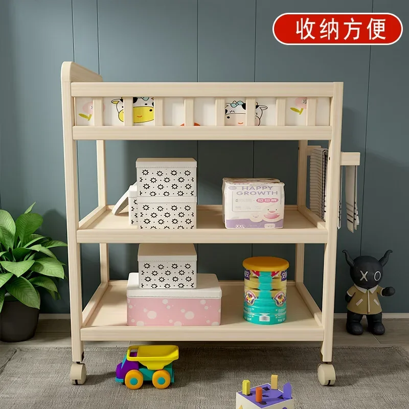 Baby Solid Wood Diaper Changing Table for Newborns Babies Multifunctional Bathing Massage Touch Care Changing Table Movable