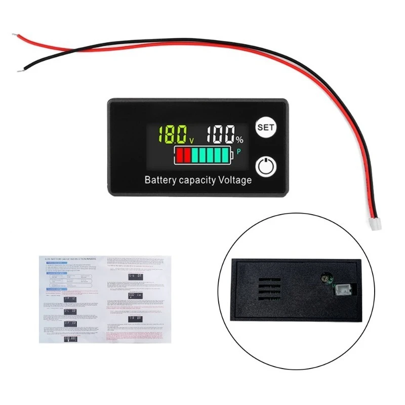 2 Wire Digital Battery Voltmeter LCD Capacity Percentage Display DC8~100V Lead Lithium Battery Monitor