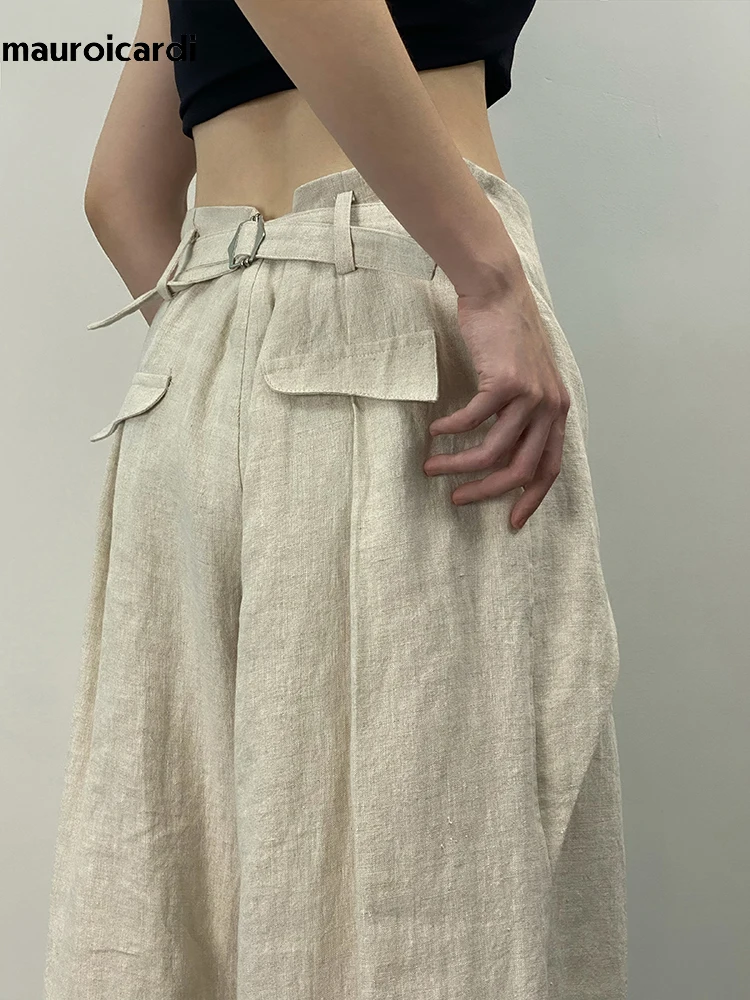 

Mauroicardi весна осень длинная мешковатая струящаяся мягкая широкая широкая льняные брюки мужская элегантная свободная стильная люксовая дизайнерская эмо одежда 2025 штаны мужские