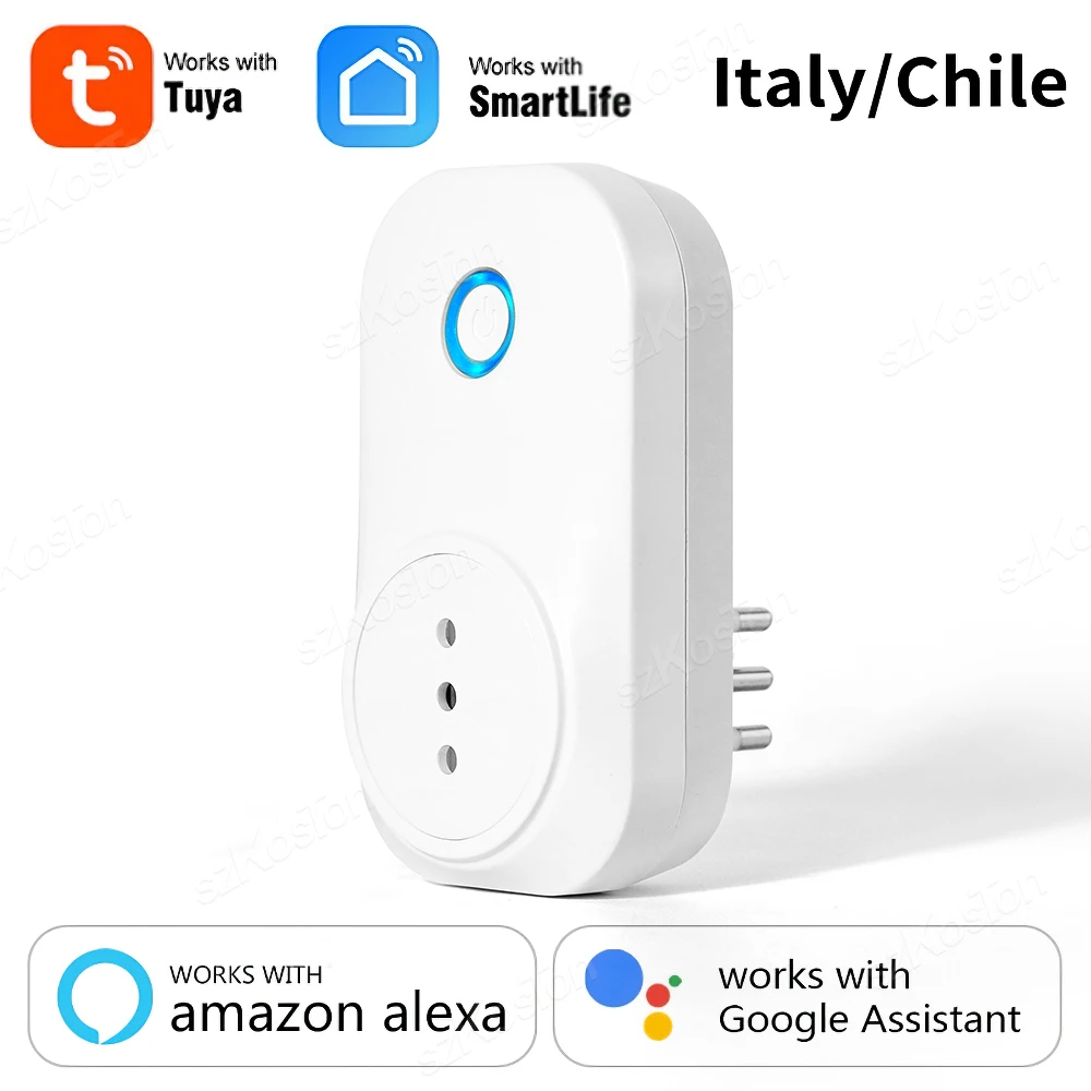 

Italy Chile Tuya Smart Plug WiFi Socket 16A Power Monitor Timing Function Smart Life APP Control Works with Alexa Google Home