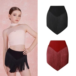 ZYM Children Latin Dance Skirts For Girls Black Tassels Skirts Chacha Rumba Tango Dress Kids Latin Performance Clothes DQS15475