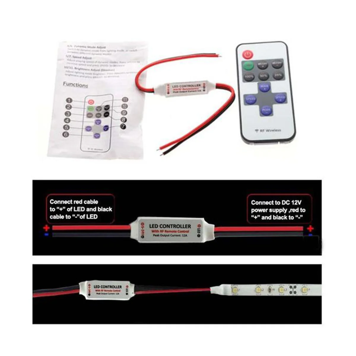 Mini Wireless LED Controller Remote for 5050 3528 5630 3014 Single Color Strip Lights Brightness Adjustment Flash Dim Flicker