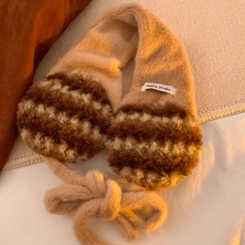 النسخة الكورية Ins المتناقضة شريط أفخم الدانتيل متابعة سماعات الأذن المرأة الشتاء سميكة الدافئة الدراجات الباردة واقية عقال الموضة #4