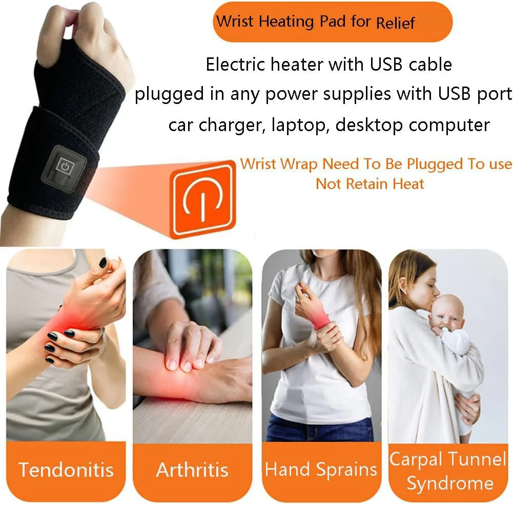 Electric Heating Wrist Vibration Pad Three Gear Hot Compress Warmer USB Massager Wrist Support Pad Relief Tendonitis Relax Brace