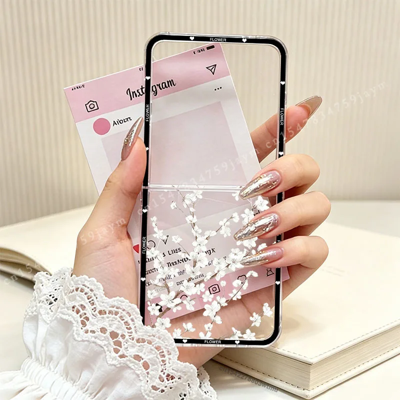 Für ZFlip 8 Kirschblüten Rosa Blumen Handyhülle für Samsung Galaxy Z Flip 8 7 6 5 4 3 Flip7 Z Flip8 Blaue Blumenmuster Harte PC-Hülle – Detail 5