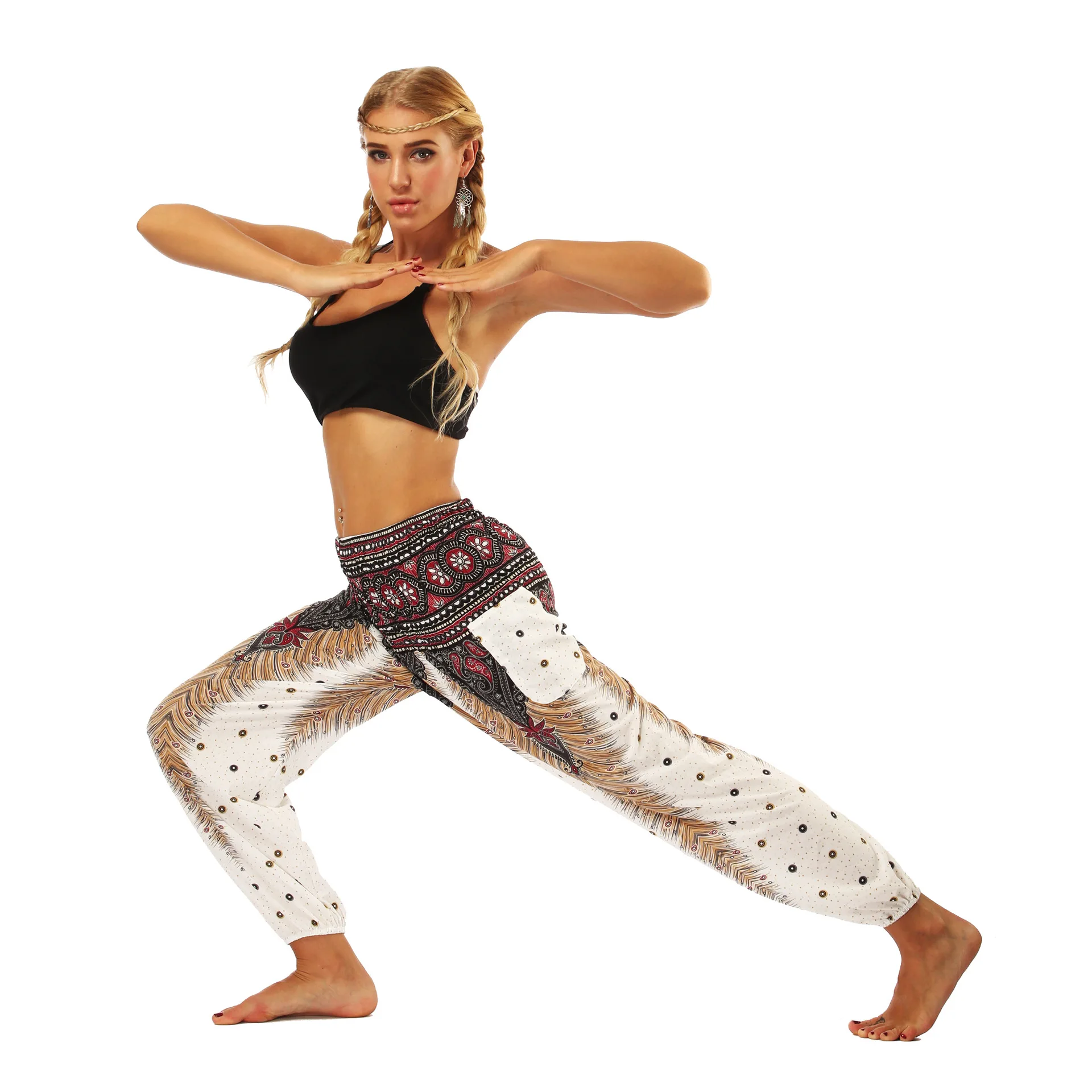 Peacock Feather Print Women\'s Casual Leggings Yoga Dance Lightweight Breathable Sports Lantern Pants Women