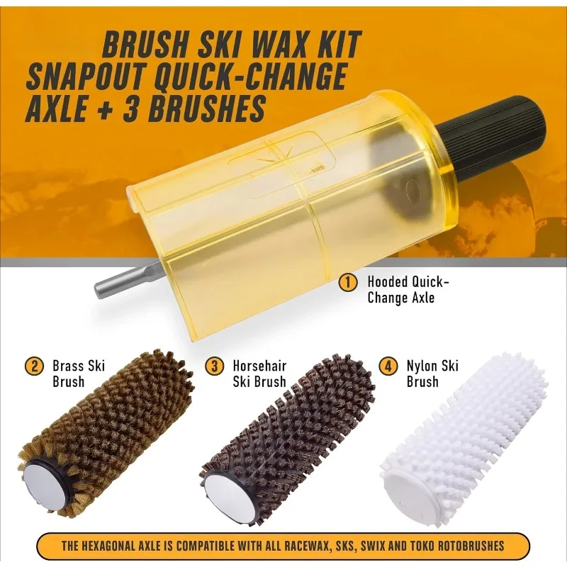 150mm Wide Roto Brush Ski Wax Kit SnapOut Quick-Change Axle 3 Brushes (Brass, Horse Hair and Nylon) for Waxing 150mm/300mm kit