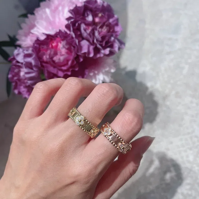 Premium Jewelry Classic Fashion Lucky Grass Ring Women's Charm Luxury Gift Party Accessories