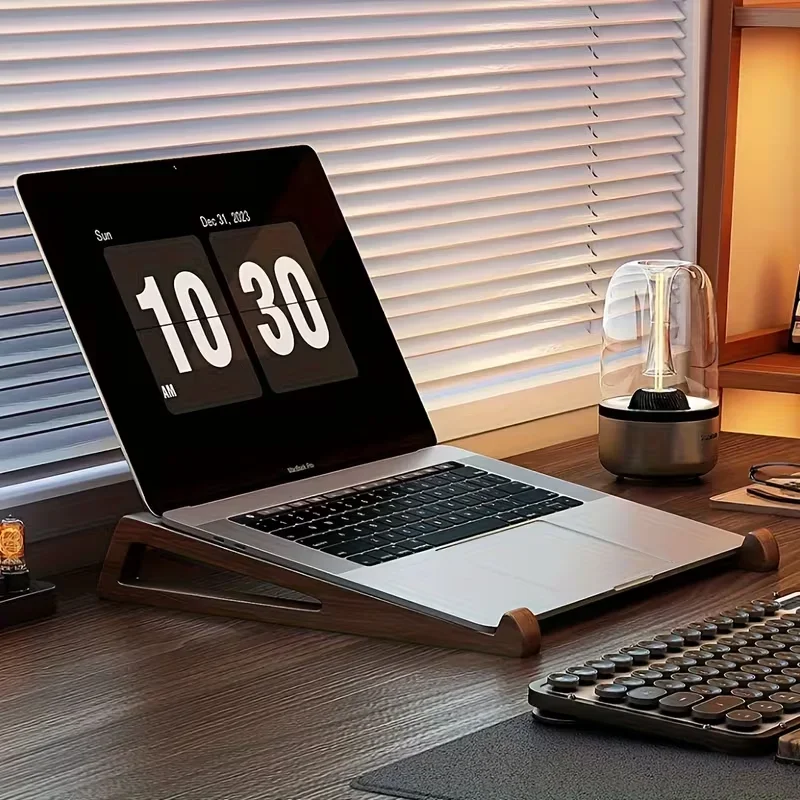 Ergonomic Portable Foldable Wooden Laptop Stand 12° Adjustable Angle Compact Bamboo Desktop Riser for Tablets and Notebooks